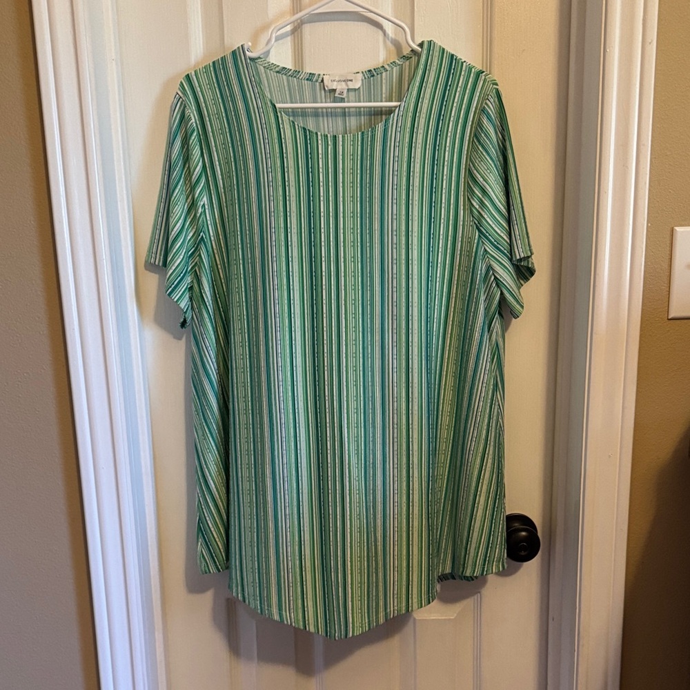 Emerald Striped Short Sleeve Women's Top